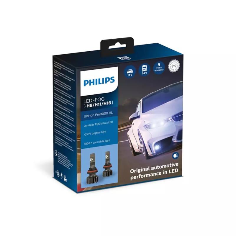 Λάμπες Philips H8/H9/H11 Ultinon Pro9000 HL Led 12/24V 15W +200% Περισσ. Φως 5800K 2τμχ 11366U90CWX2