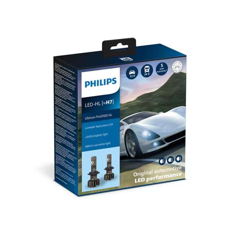 Λάμπες Philips H7 Ultinon Pro9000 HL Led 12/24V 18W +200% Περισσ. Φως 5800K 2τμχ 11972U91X2