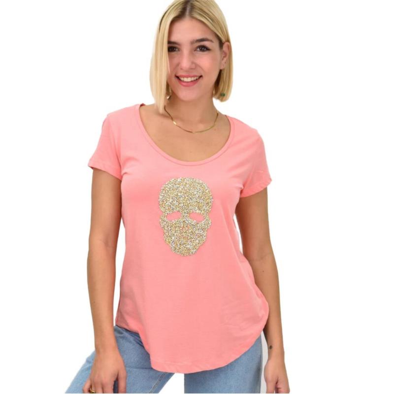 Γυναικεία μπλούζα με σχέδιο και στρας Κοραλί 22256