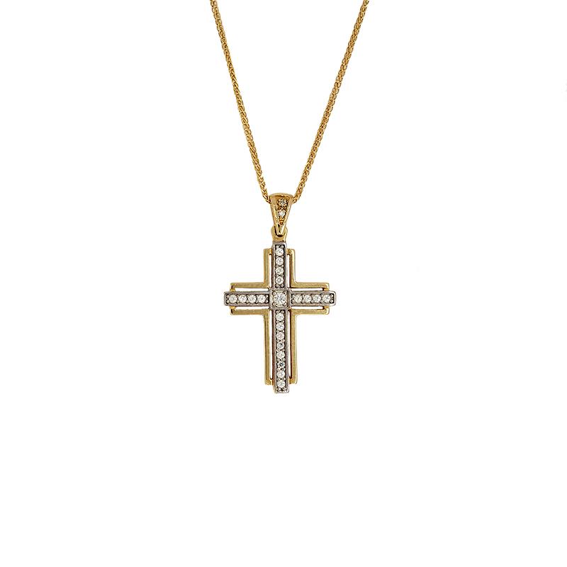 Χρυσός σταυρός Κ14 με ζιργκόν ΧΣ00012 - Με την αλυσίδα της φωτογραφίας 40cm