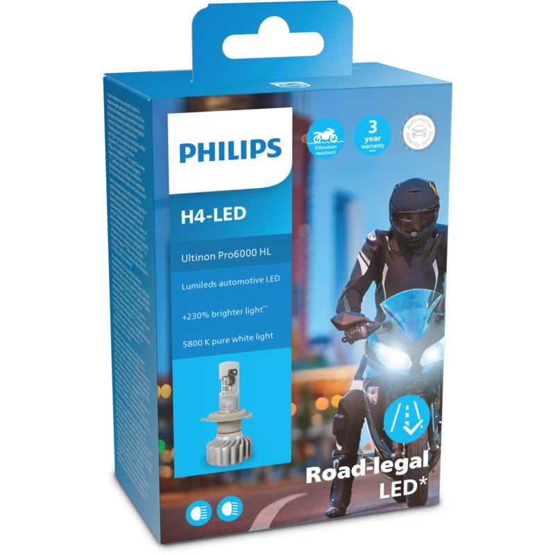 Philips Λάμπες Μοτοσυκλετας Ultinon Pro6000 H4 LED 5800K Ψυχρό Λευκό 12V 18W 1τμχ