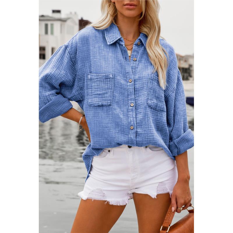 ΑΜΕΣΑ ΔΙΑΘΕΣΙΜΟ: γαλάζιο πουκάμισο με κουμπιά και τσέπες JANNET SKY