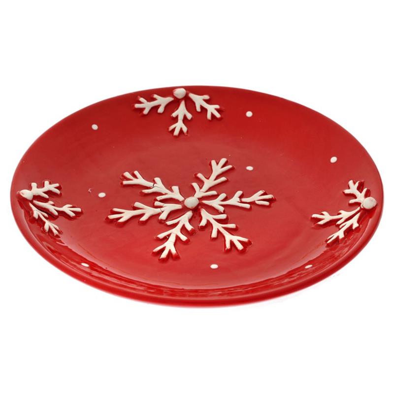 Χριστουγεννιάτικο Πιάτο Γλυκού Κεραμικό Χιονονιφάδες Κόκκινο-Λευκό 20x2εκ. iliadis 81575 (Σετ 4 Τεμάχια) (Υλικό: Κεραμικό, Χρώμα: Λευκό, Μέγεθος: Μεμονωμένο) - Iliadis - il_81575