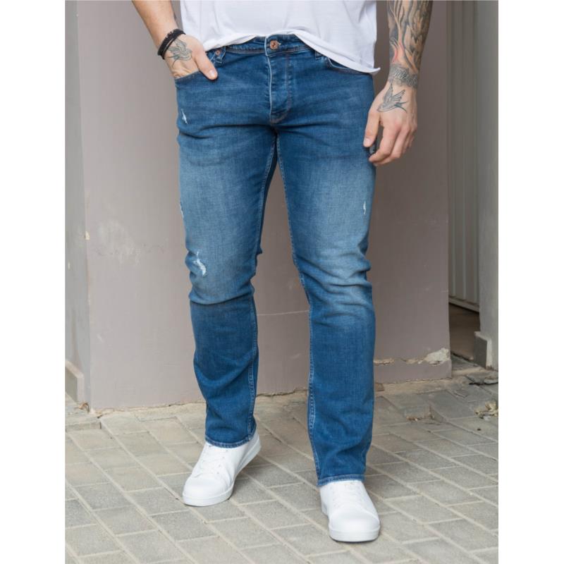Ανδρικό μπλε τζιν παντελόνι με φθορές Plus Size GB4914