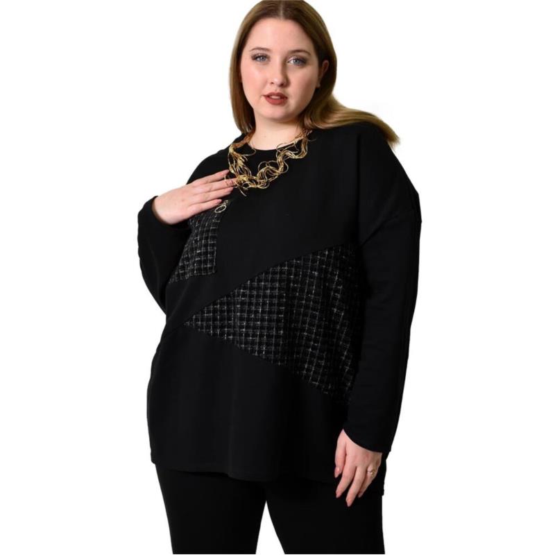 Γυναικεία μπλούζα για Plus με σχέδιο Μαύρο 22436