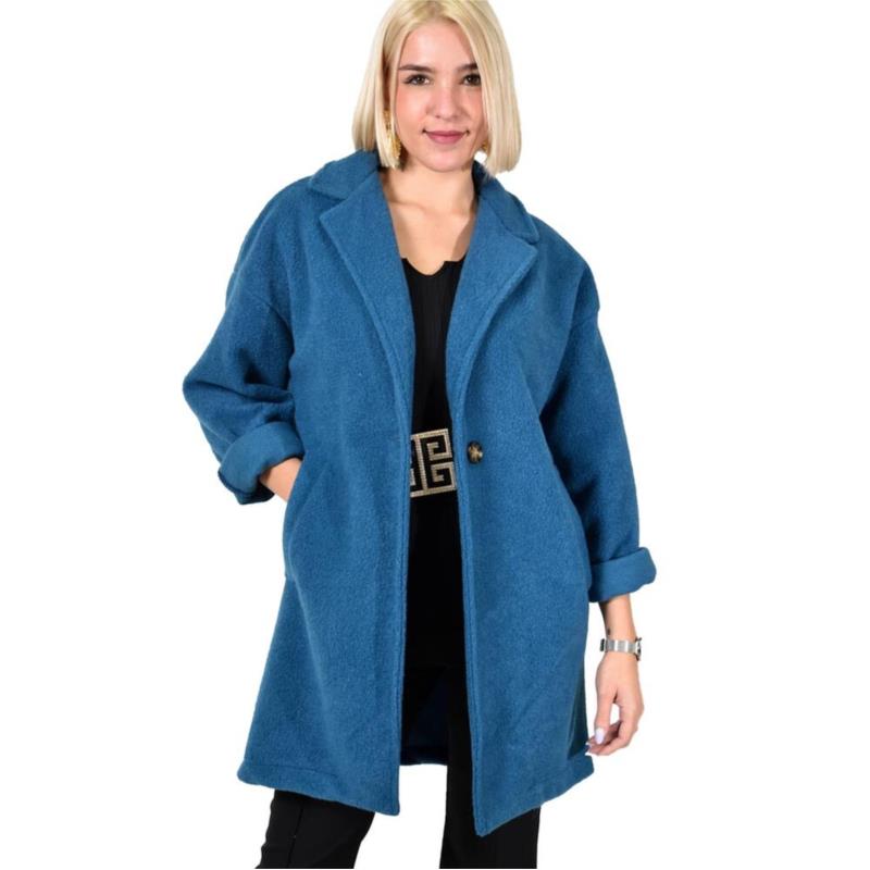 Γυναικείο παλτό μονόχρωμο Μπλε 22481