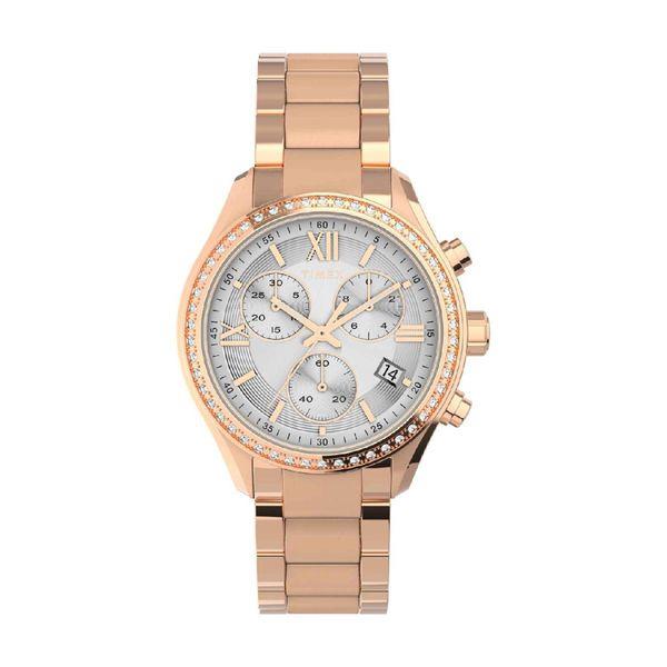 Timex Dress Crystals Chronograph Rose Gold Metallic Bracelet Ρολόι Χειρός