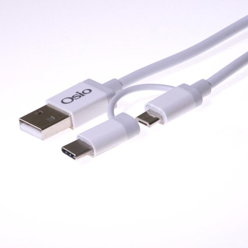 Καλώδιο USB Σε Micro USB & USB Type-C Με Αντάπτορα 1m OSIO OTU-495W