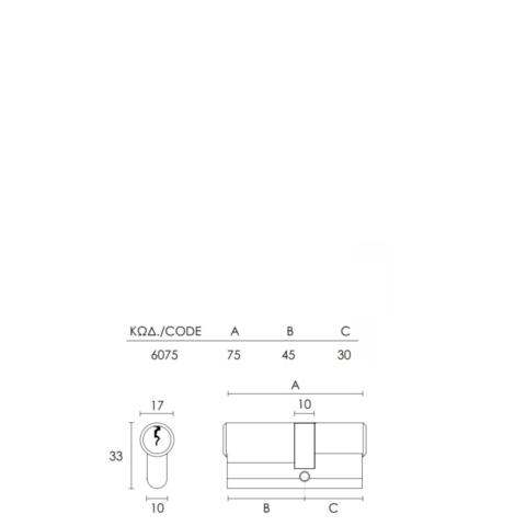 Κύλινδρος Convex 6075 Ματ Νίκελ 30x45mm