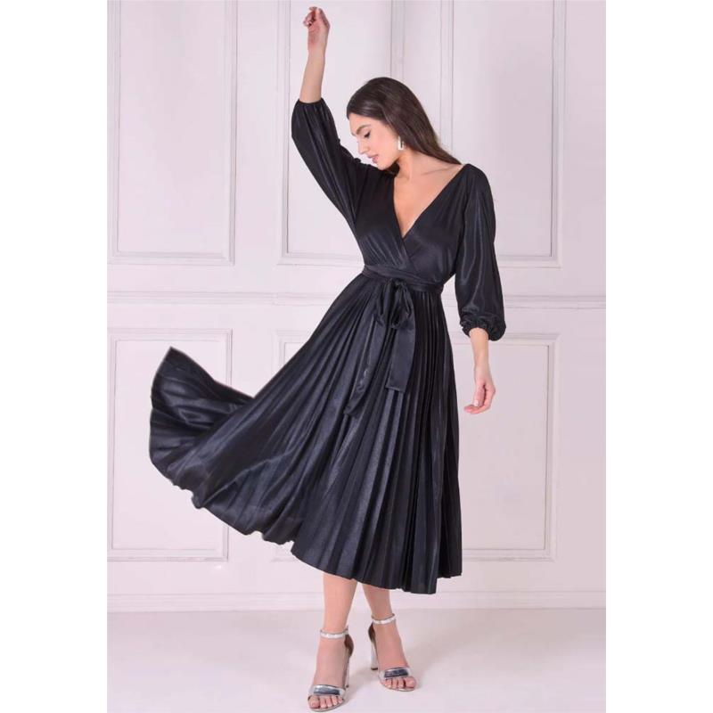 vintage luxurious σατέν φόρεμα Meredith black