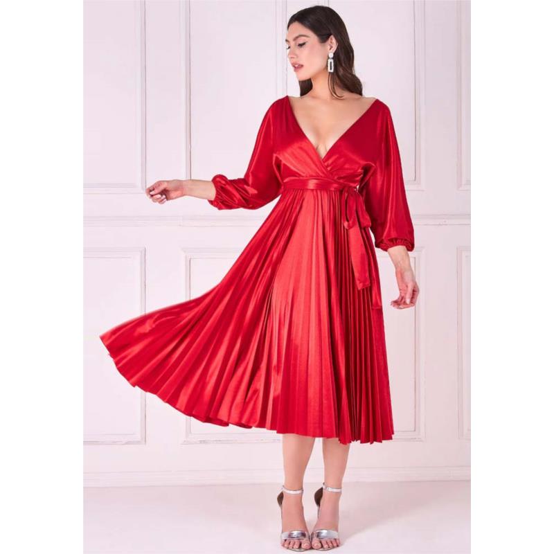 vintage luxurious σατέν φόρεμα Meredith red
