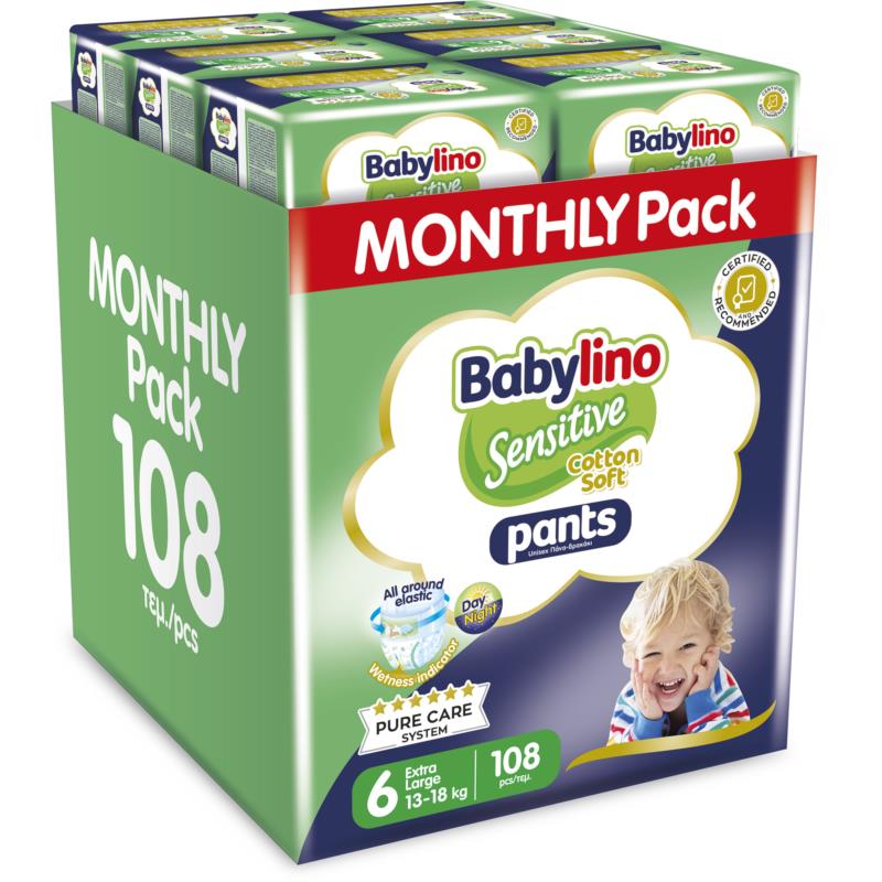 Πάνες Βρακάκι Babylino Pants Monthly Pack Unisex Extra Large No.6 (13-18g) (108τεμ)