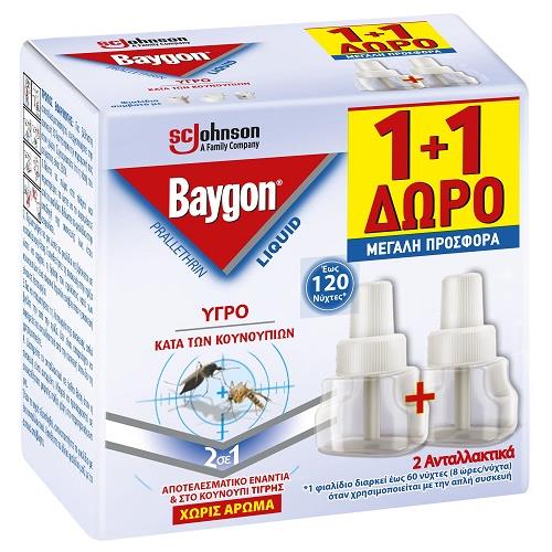 Ανταλλακτικό Εντομοαπωθητικό Υγρό Liquid 120 Νύχτες 1+1 Δώρο Baygon (4x36ml) τα 2 τεμ -3€