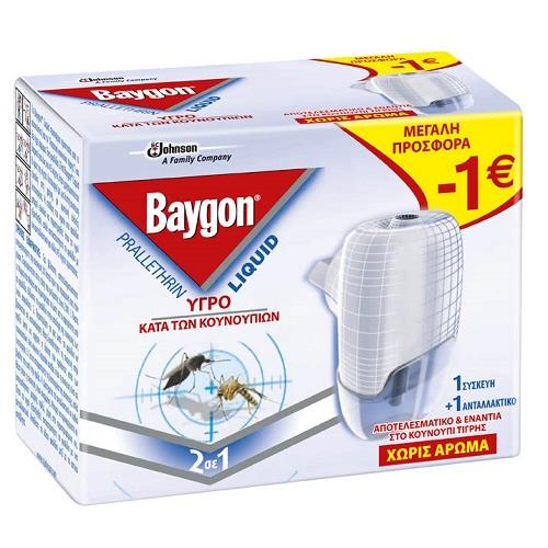 Εντομοαπωθητική Συσκευή και Ανταλλακτικό Υγρό Liquid 45 Νύχτες -1€ Baygon (3x27ml) τα 3τεμ -3€