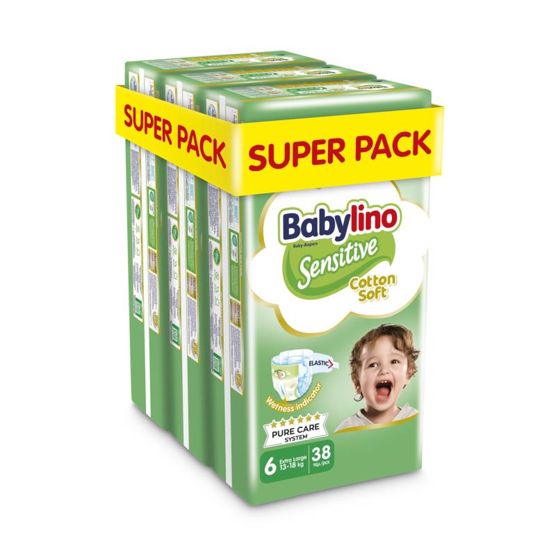 Ανοιχτές Πάνες Sensitive No 6 (13-18kg) 3 Pack Babylino (114τεμ)