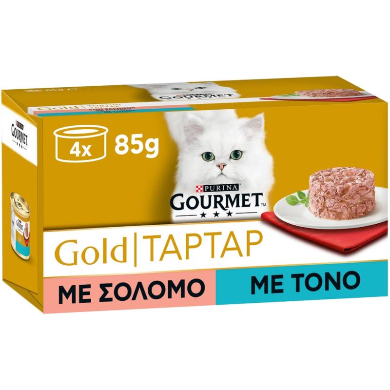 Τροφή για γάτες Tartar σε σάλτσα Τόνος Σολομός Gourmet Gold (4Χ85g)