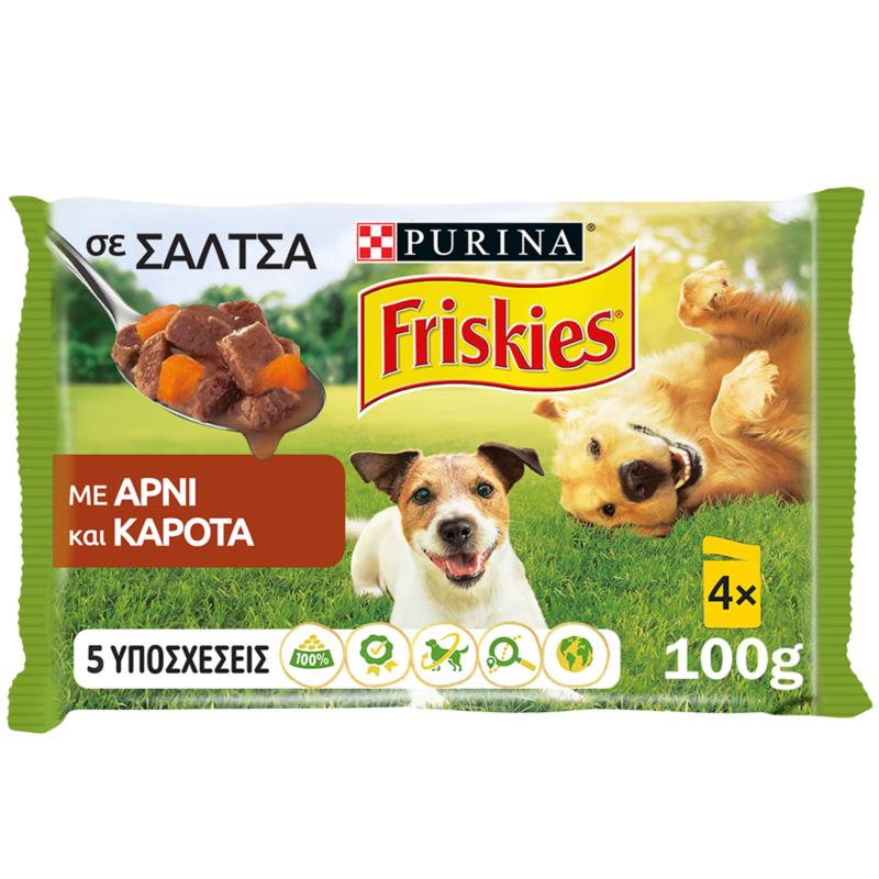 Τροφή για σκύλους σε Σάλτσα με Αρνί & Καρότα Friskies (4x100g)