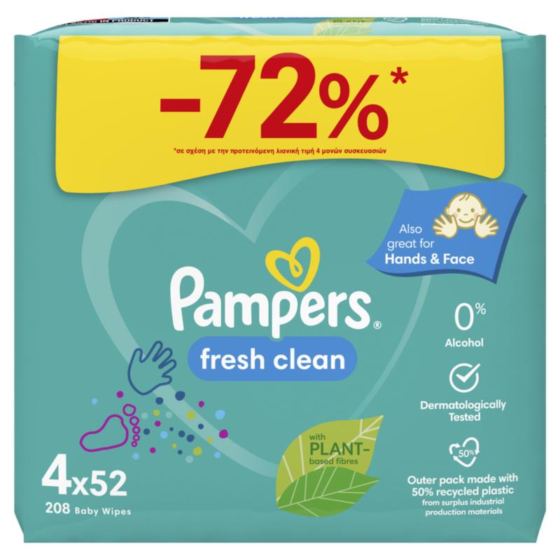 Μωρομάντηλα Fresh Clean Pampers (4x52τεμ)