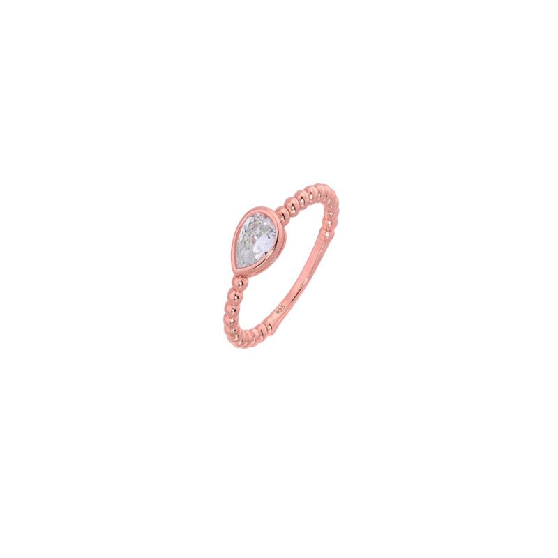 Ασημένιο δαχτυλίδι με μονόπερο ζιργκόν σε σχήμα δάκρυ επιχρυσωμένο με ροζ χρυσό