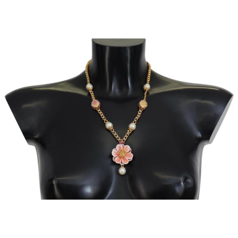 Dolce & Gabbana Gold Tone Floral Crystals Pink Embellished Necklace SMY101069 8057155284610 One Size