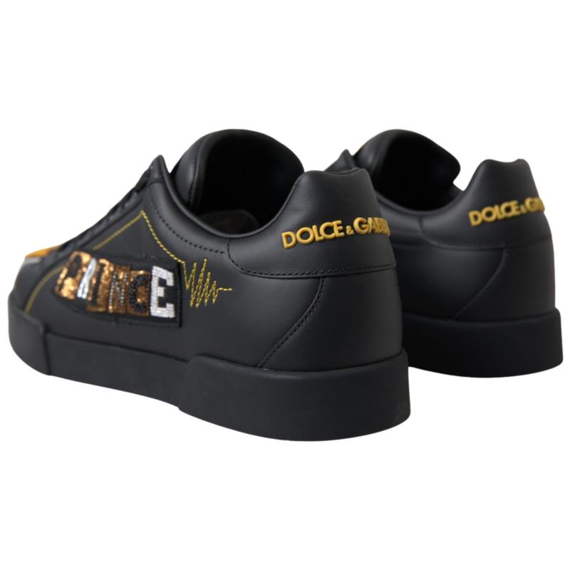 Dolce & Gabbana Black Leather Portofino Prince Sneakers MV5152 EU39.5/US6.5