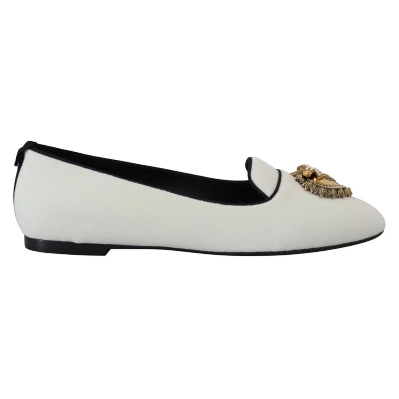 Dolce & Gabbana White Velvet Slip Ons Loafers Flats Shoes LA10205 EU37/US6.5
