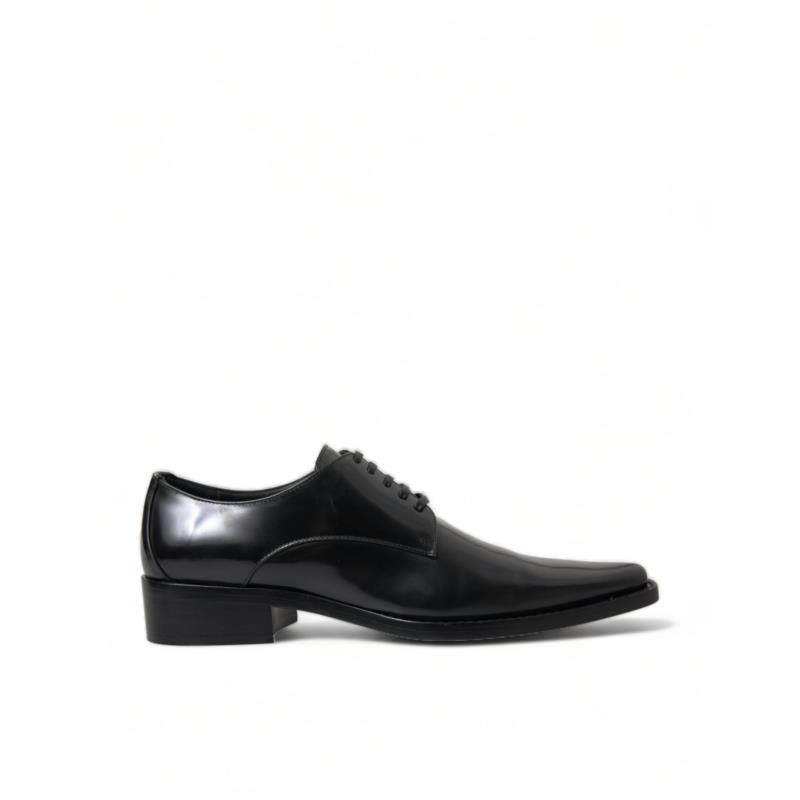Dolce & Gabbana Black Leather Lace Up Formal Flats Shoes EU38/US7.5