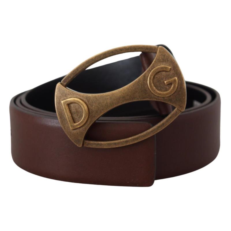 Dolce & Gabbana Brown Leather Gold Logo Metal Oval Belt BEL8920 90 cm / 36 Inches