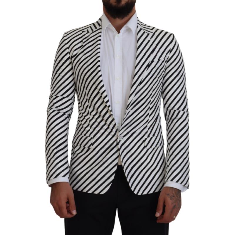 Dolce & Gabbana White Black Striped Slim Fit Jacket Blazer KOS2122 IT44