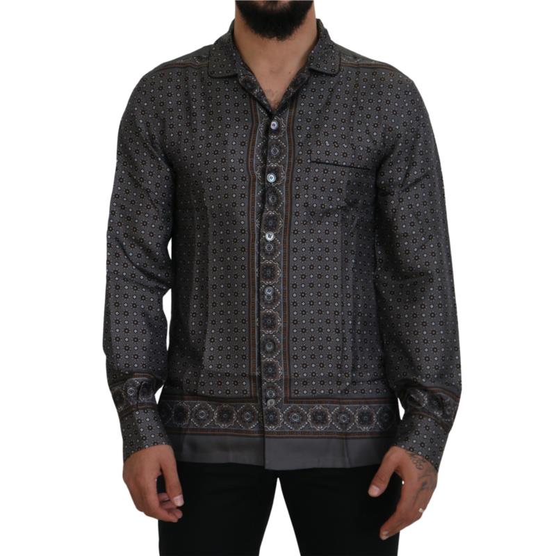 Dolce & Gabbana Gray Baroque Silk Satin Casual Shirt TSH83589 IT37