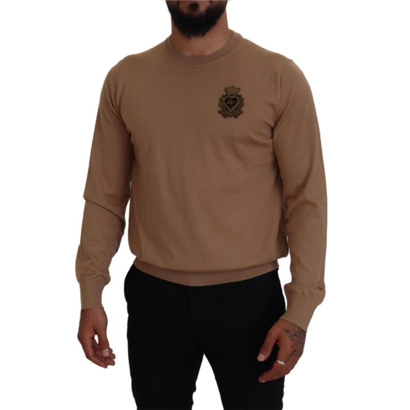 Dolce & Gabbana Beige Cashmere Crown Logo Pullover Sweater TSH83581 IT54