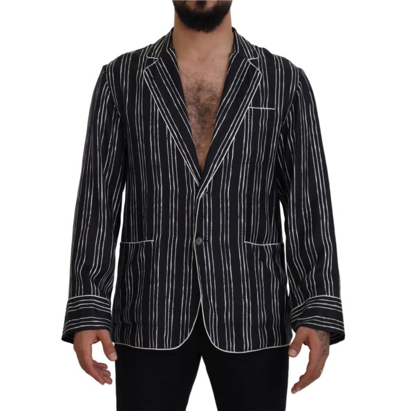 Dolce & Gabbana Blue Striped Silk Pajama Shirt Jacket TSH83577 IT4