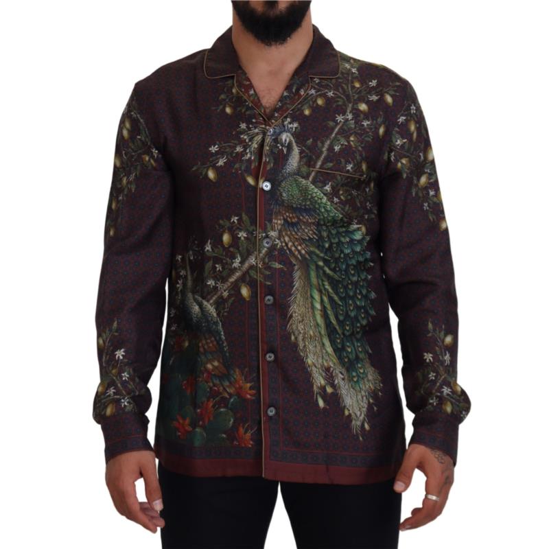 Dolce & Gabbana Bordeaux Ostrich Silk Satin Casual Mens Shirt TSH83583 IT3
