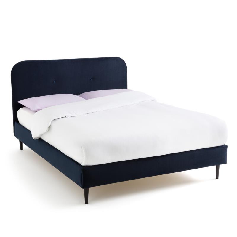 Κρεβάτι με τάβλες και ταπετσαρία από βελούδο Μ166xΠ206cm