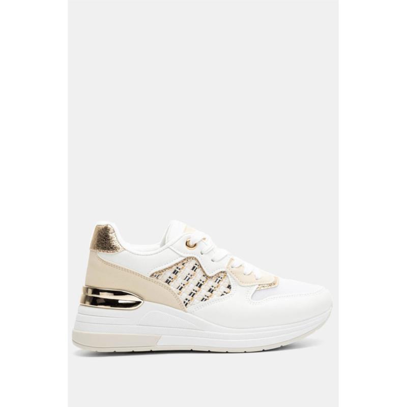 Sneakers με Πλατφόρμα σε Συνδυασμό Υλικών & Χρωμάτων - Λευκό