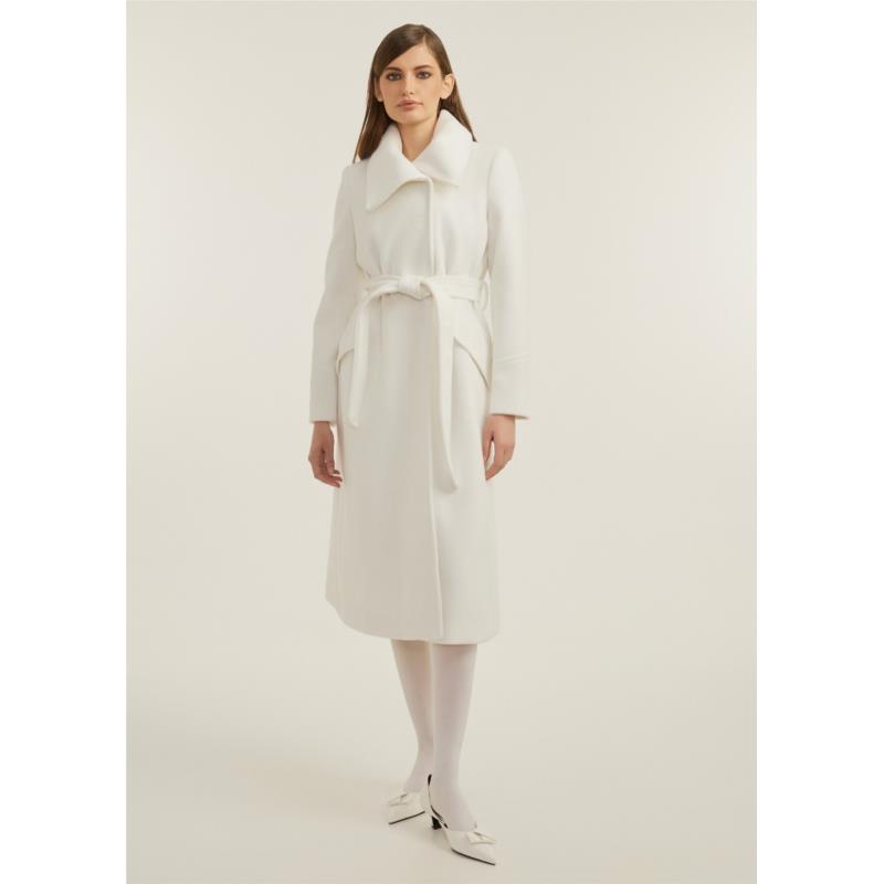 Παλτό με κασμίρ και όρθιο γιακά - Λευκό