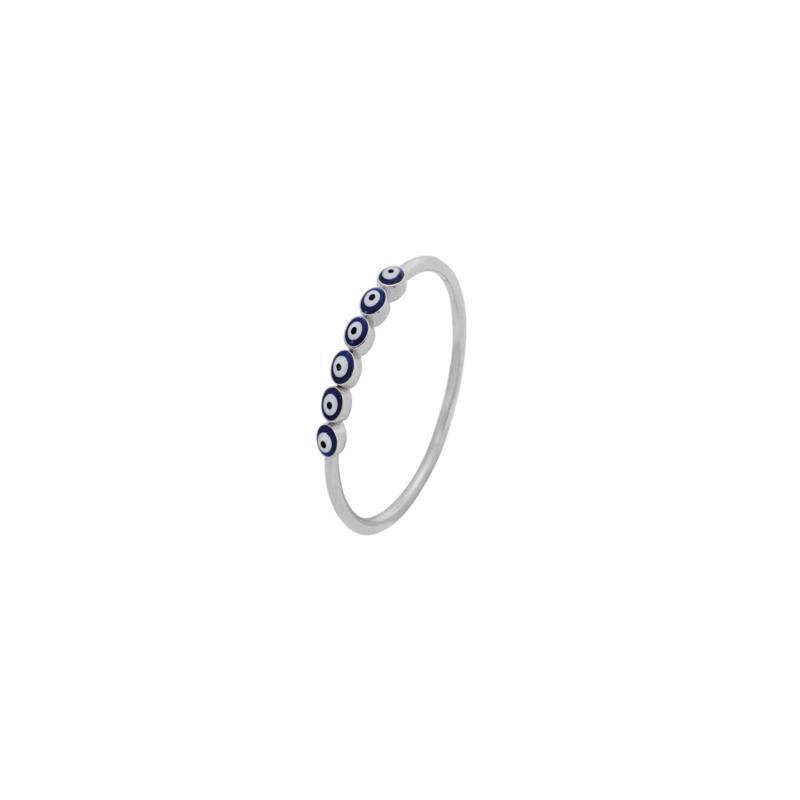 Ασημένιο δαχτυλίδι με στρογγυλά μπλε ματάκια