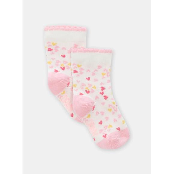 Βρεφικές Κάλτσες για Κορίτσια Pink Hearts - ΕΚΡΟΥ