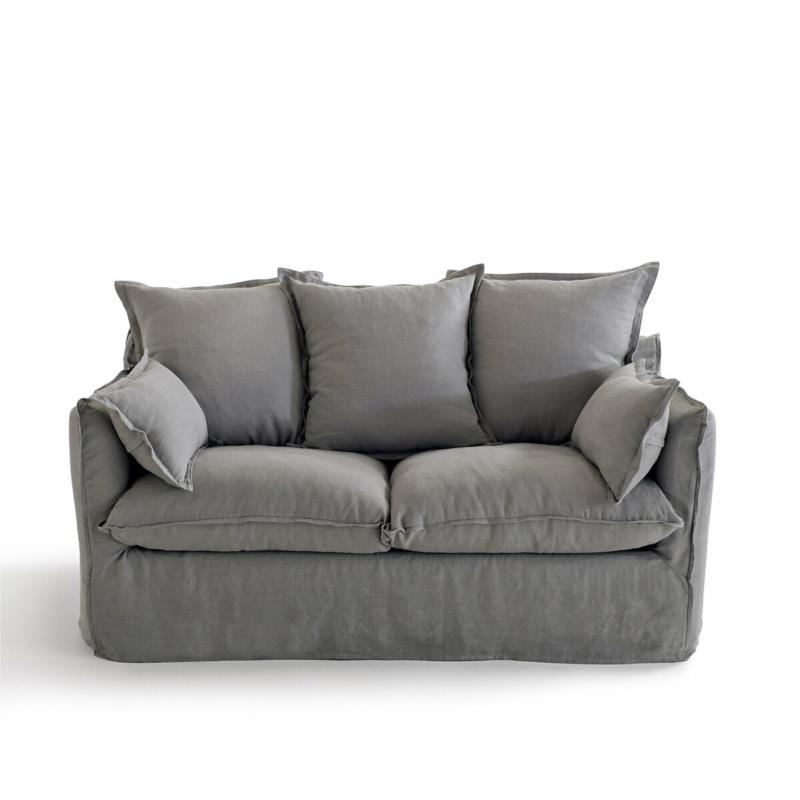 Πτυσσόμενος καναπές-κρεβάτι από γκοφρέ λινό ύφασμα με τεχνολογία Bultex Μ91xΠ186xΥ90cm
