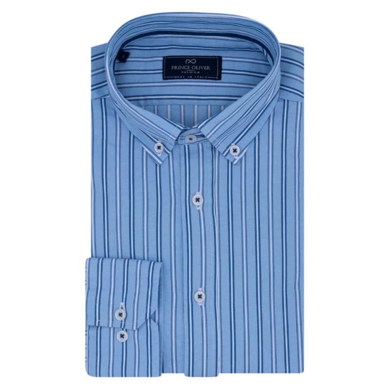 Superior Πουκάμισο Button Down Ριγέ Γαλάζιο 100% Fine Cotton (Modern Fit)