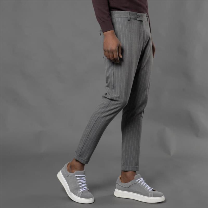 Υφασμάτινο Trendy Παντελόνι Ριγέ Γκρι (Comfort Fit)