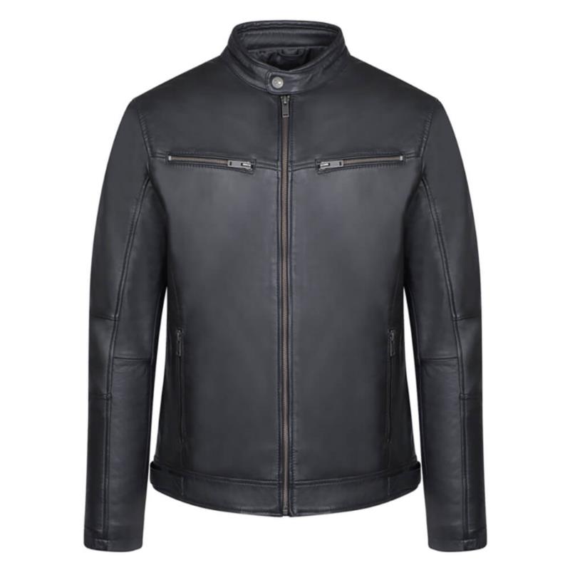 Racer Jacket Μαύρο 100% Leather (Modern Fit)