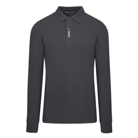 Μακρυμάνικο Polo Double Pique Ανθρακί 100% Cotton (Regular Fit) New Arrival
