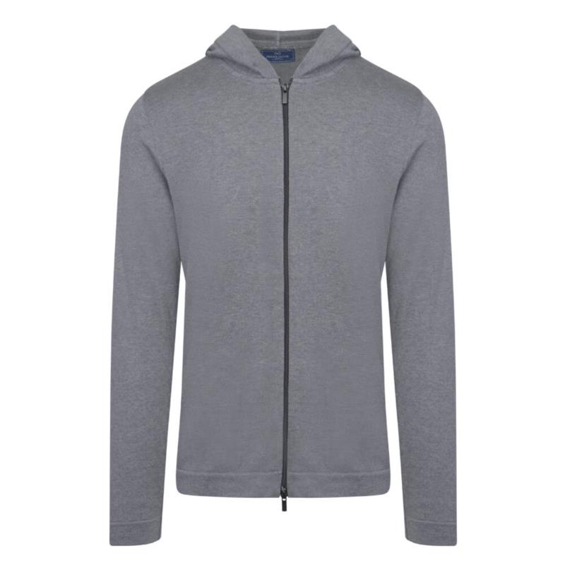 Full Zip Ζακέτα in Cotton Γκρι με Κουκούλα (Modern Fit) New Arrival