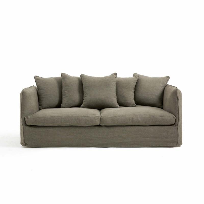 Πτυσσόμενος καναπές από χοντρό λινό ύφασμα stonewashed Μ95xΠ202xΥ82cm