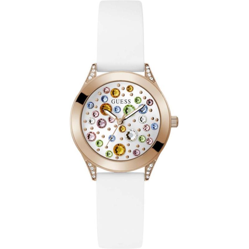 GUESS Mini Wonderlust Crystals - GW0678L4, Rose Gold case with White Rubber Strap