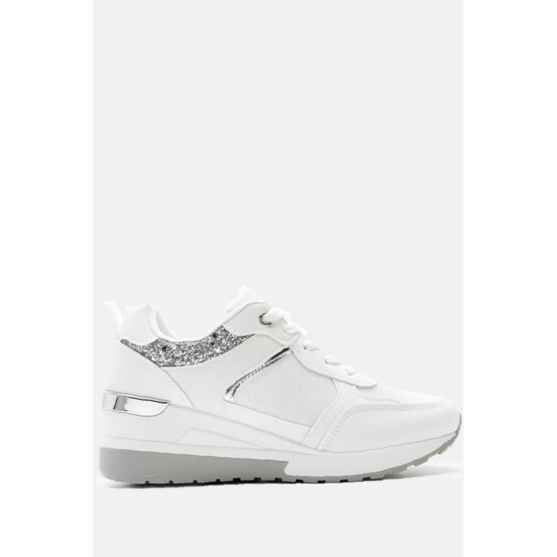 Sneakers με Πλατφόρμα & Glitter - Λευκό