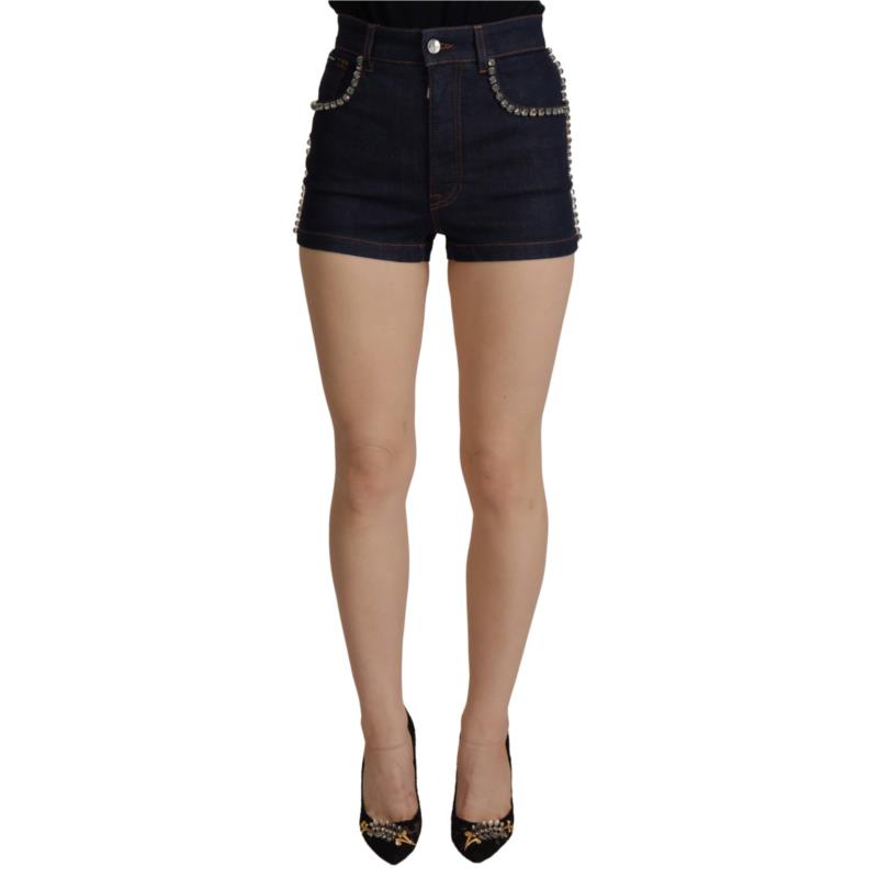 Dolce & Gabbana Blue Denim Stretch Crystal Hot Pants Shorts IT38