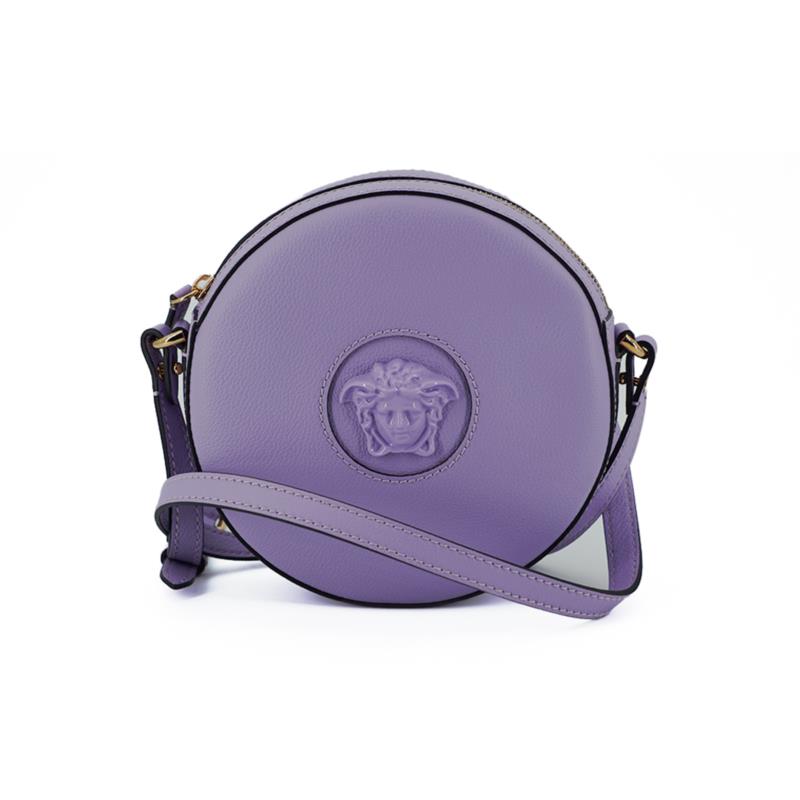 Versace Purple Calf Leather Round Disco Shoulder Bag One Size
