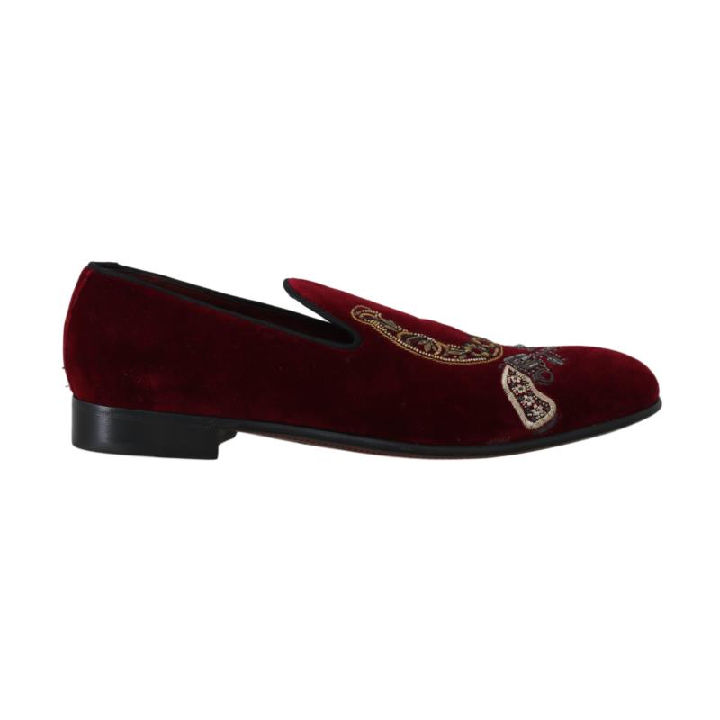 Dolce & Gabbana Bordeaux Velvet Loafers Gun Horseshoe Shoes EU39/US6
